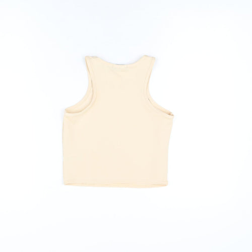 PRETTYLITTLETHING Womens Beige Polyester Basic T-Shirt Size 10 Round Neck