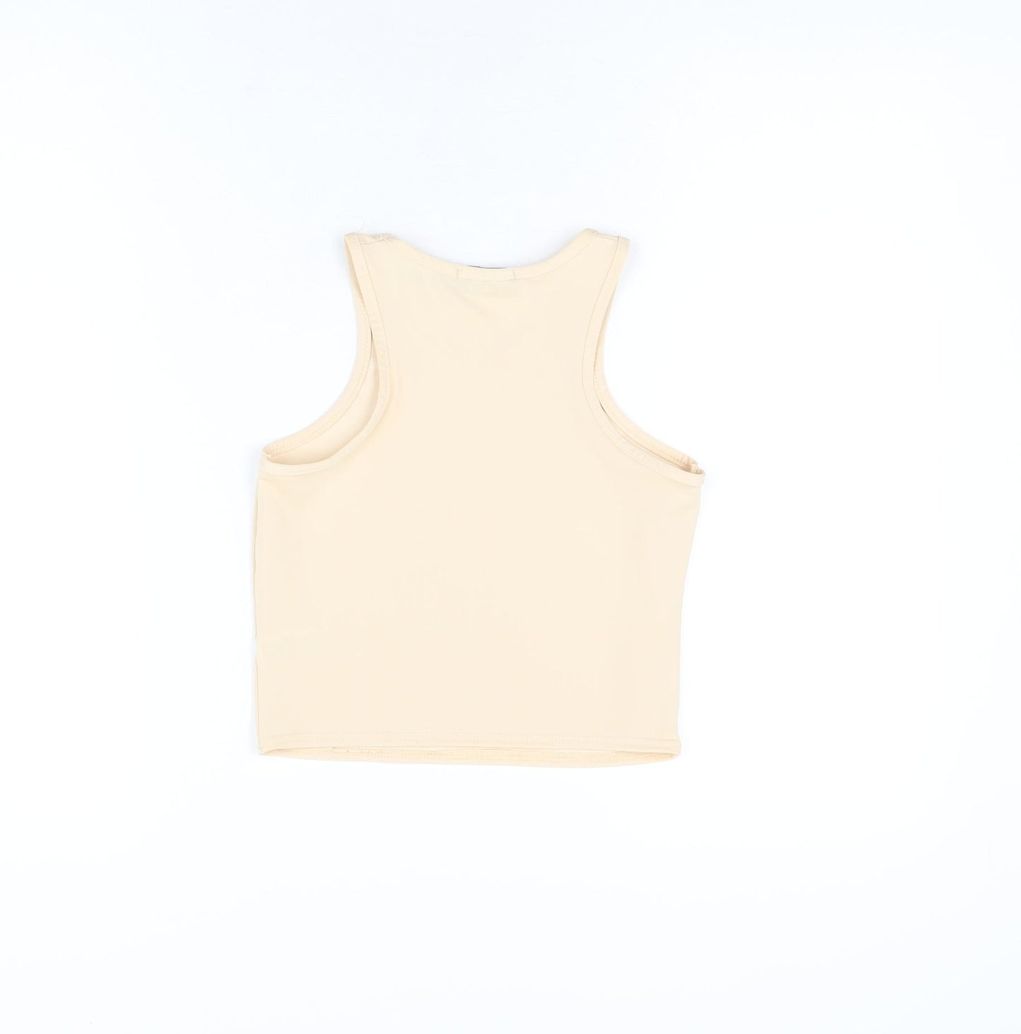 PRETTYLITTLETHING Womens Beige Polyester Basic T-Shirt Size 10 Round Neck