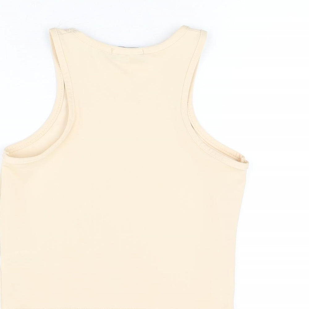 PRETTYLITTLETHING Womens Beige Polyester Basic T-Shirt Size 10 Round Neck