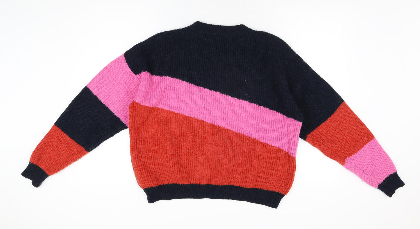 Numph Womens Multicoloured Round Neck Geometric Wool Pullover Jumper Size M