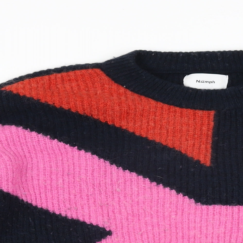 Numph Womens Multicoloured Round Neck Geometric Wool Pullover Jumper Size M