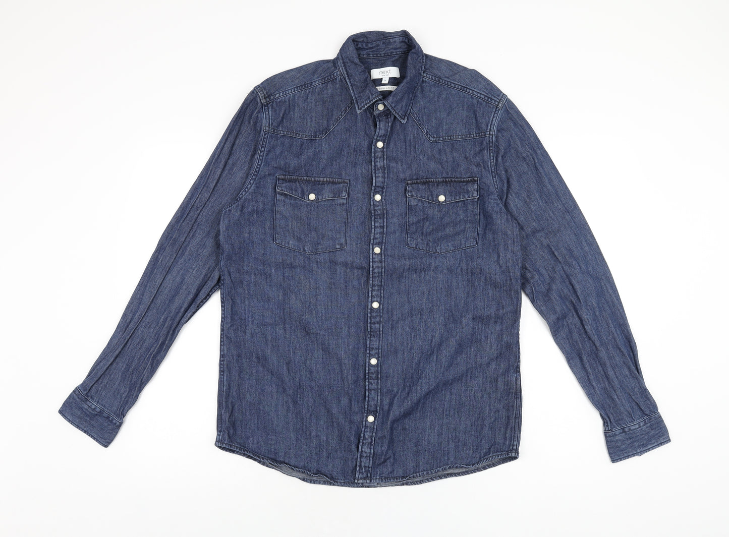 NEXT Womens Blue Cotton Basic Button-Up Size M Collared