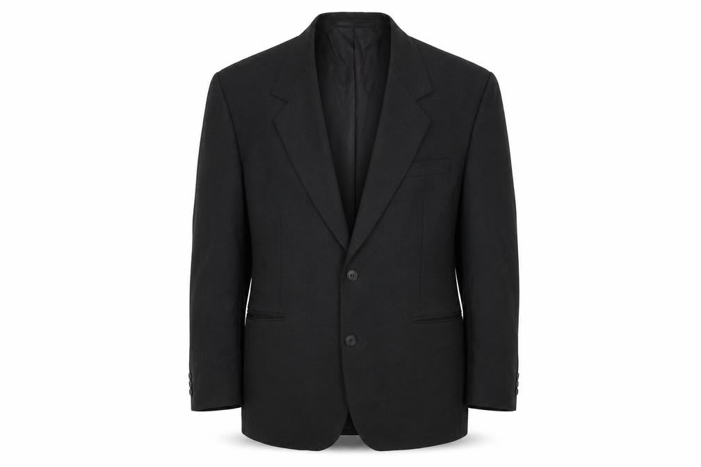 Front view of Diplomat men’s black polyester jacket suit jacket, size 42, regular