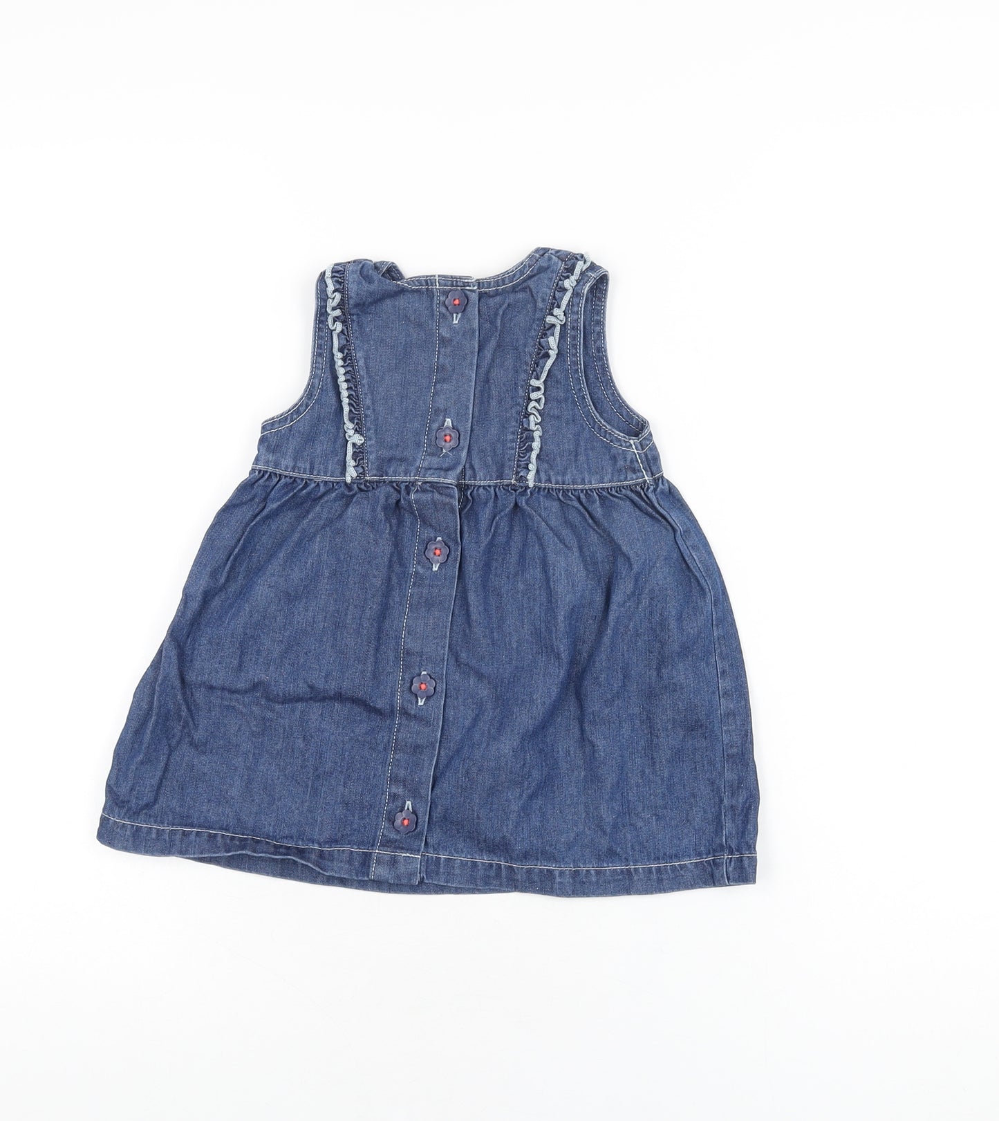 Marks and Spencer Girls Blue Cotton A-Line Size 9-12 Months Round Neck Button