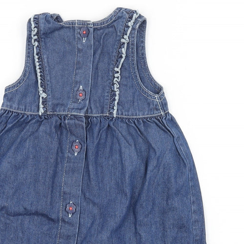 Marks and Spencer Girls Blue Cotton A-Line Size 9-12 Months Round Neck Button