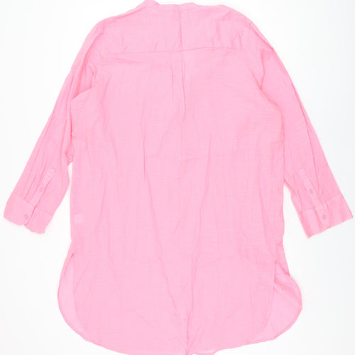 Marks and Spencer Womens Pink Cotton Basic Button-Up Size 16 V-Neck