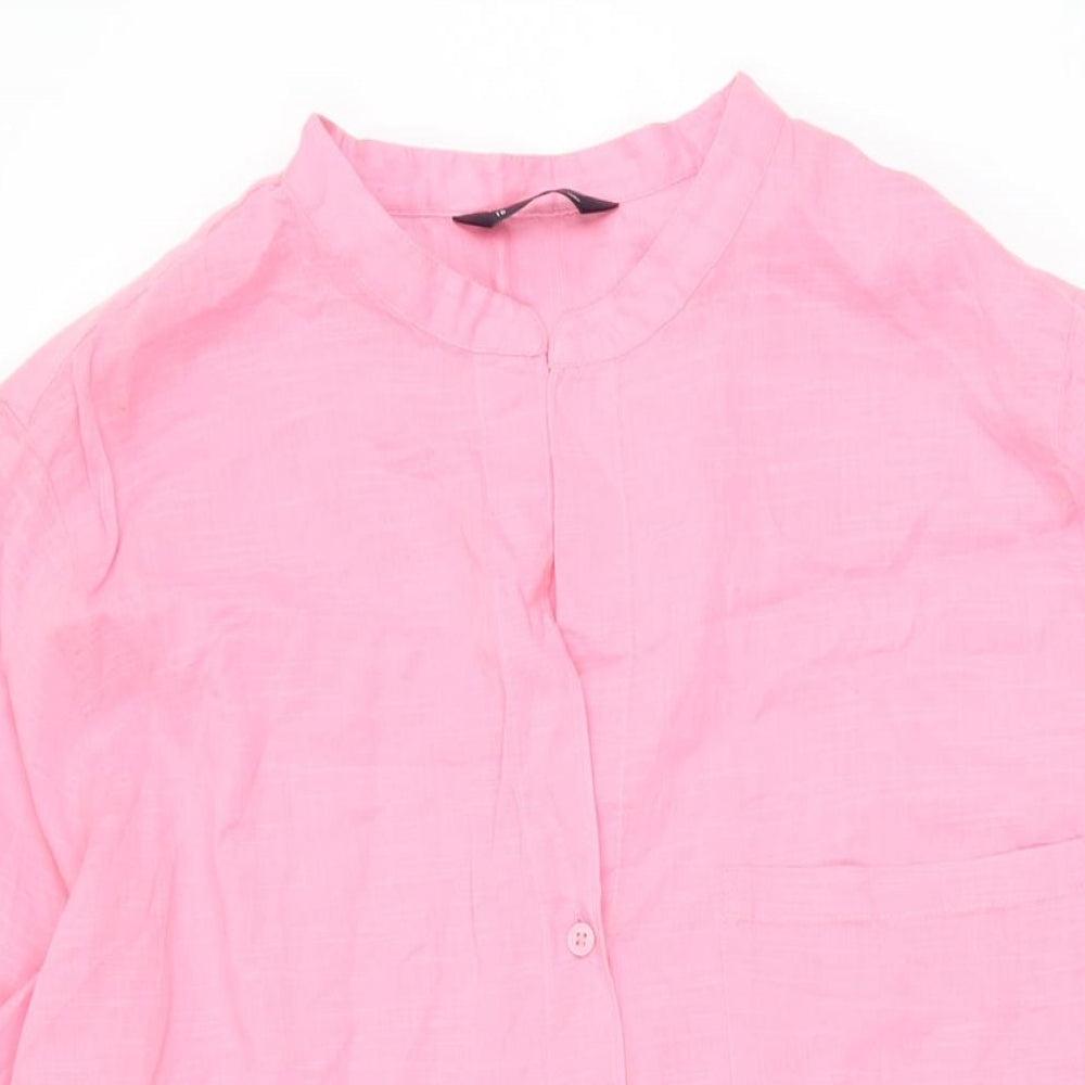 Marks and Spencer Womens Pink Cotton Basic Button-Up Size 16 V-Neck