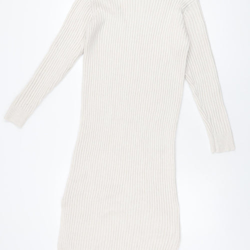 Marks and Spencer Womens Ivory Polyester Jumper Dress Size L Round Neck Pullover