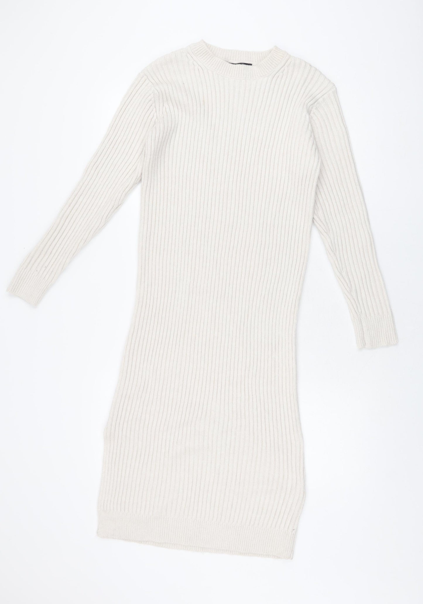 Marks and Spencer Womens Ivory Polyester Jumper Dress Size L Round Neck Pullover