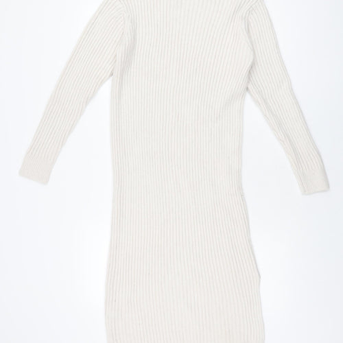 Marks and Spencer Womens Ivory Polyester Jumper Dress Size L Round Neck Pullover
