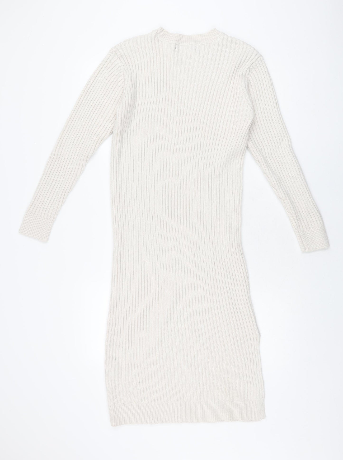 Marks and Spencer Womens Ivory Polyester Jumper Dress Size L Round Neck Pullover