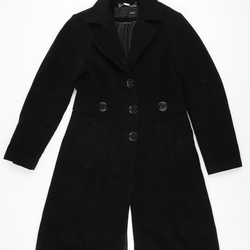 NEXT Womens Black Overcoat Coat Size 12 Button