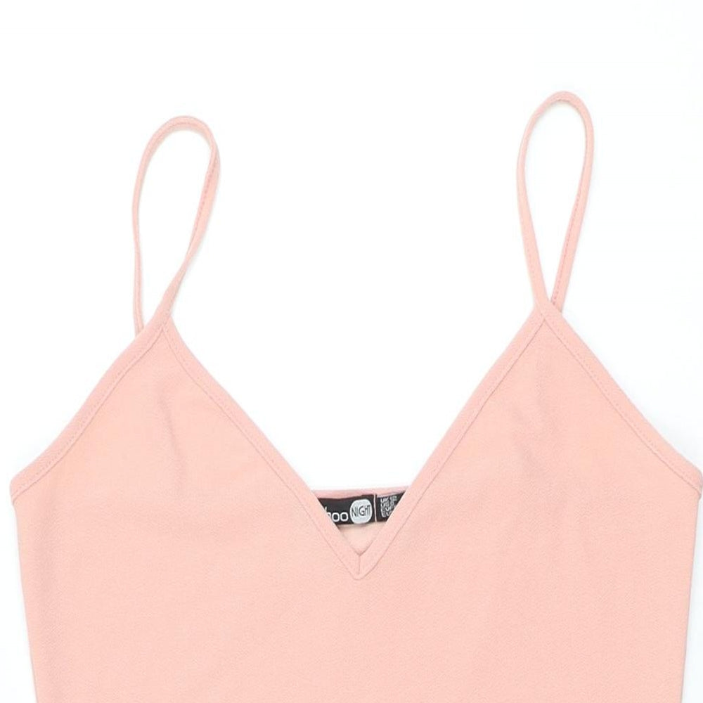 Boohoo Womens Pink Polyester Bodycon Size 12 V-Neck Pullover