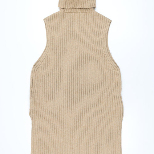 H&M Womens Beige High Neck Polyester Pullover Jumper Size S
