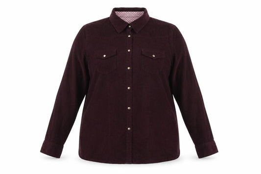 Front view of Bexley's women’s red cotton basic button-up, size UK 20, collared