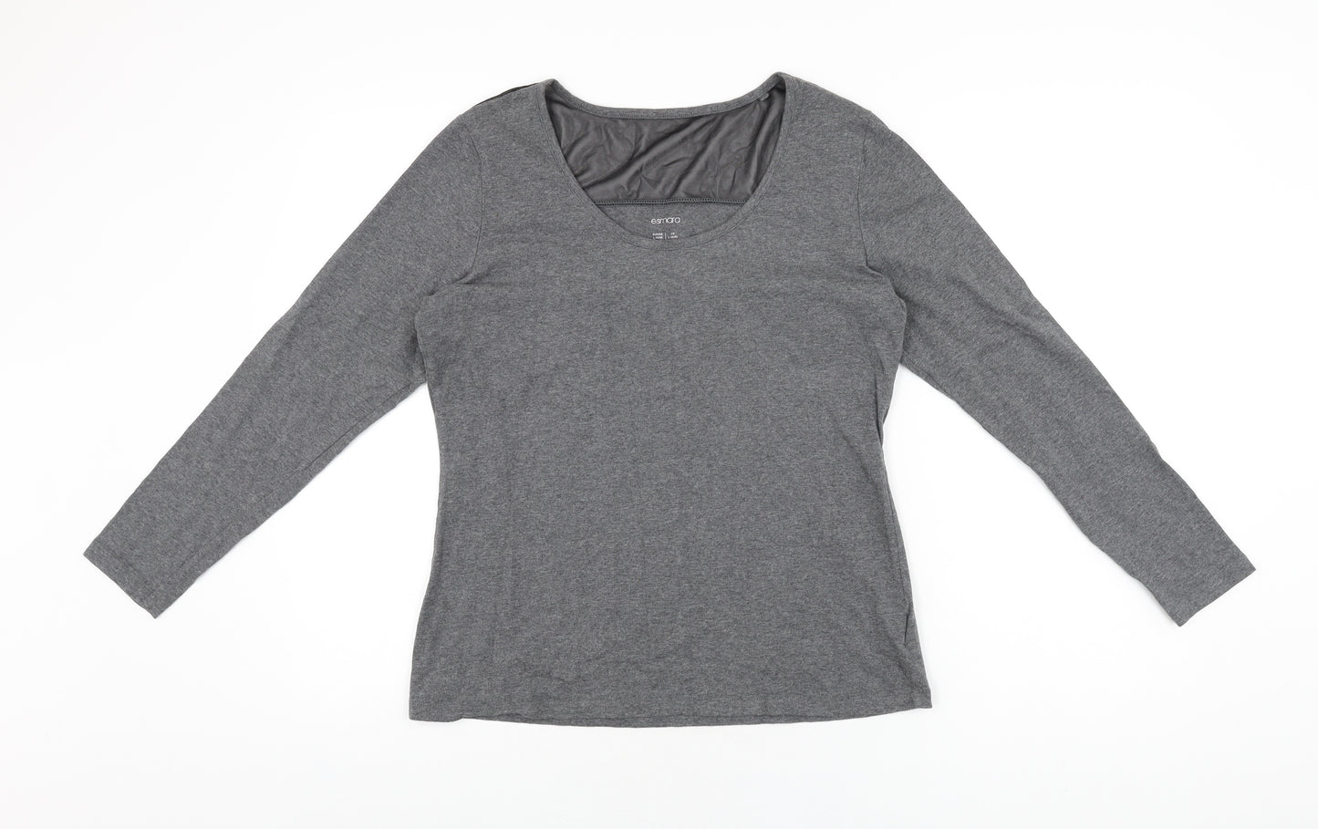 ESMARA Womens Grey Cotton Basic T-Shirt Size L Scoop Neck