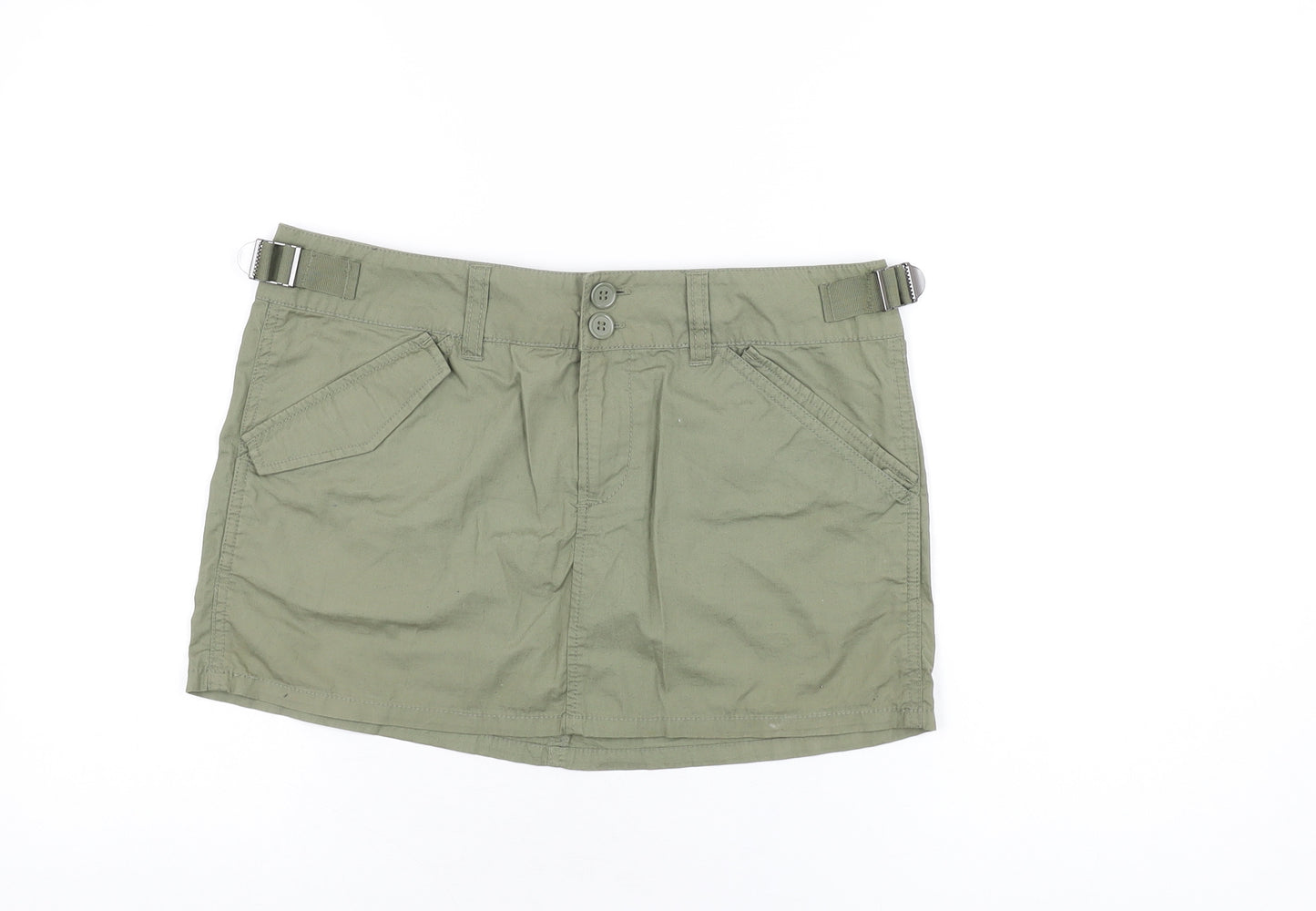 H&M Womens Green Cotton Mini Skirt Size S Zip