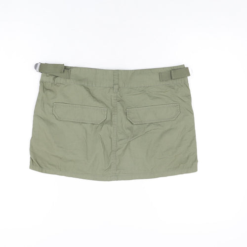 H&M Womens Green Cotton Mini Skirt Size S Zip