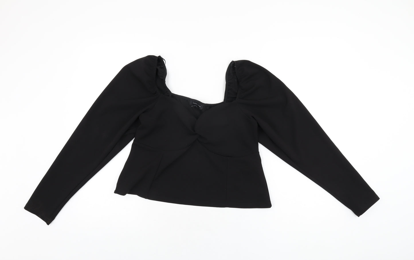 New Look Womens Black Polyester Basic T-Shirt Size 16 Square Neck