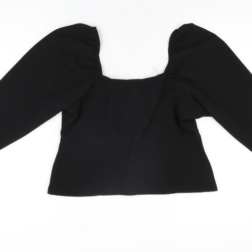 New Look Womens Black Polyester Basic T-Shirt Size 16 Square Neck