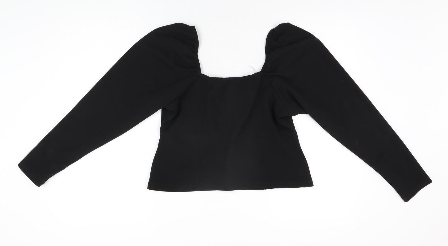 New Look Womens Black Polyester Basic T-Shirt Size 16 Square Neck