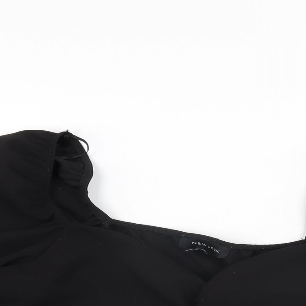 New Look Womens Black Polyester Basic T-Shirt Size 16 Square Neck