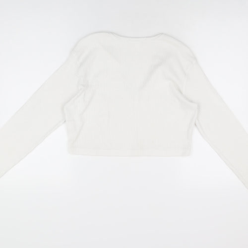 Missguided Womens White Polyester Cropped T-Shirt Size 14 V-Neck