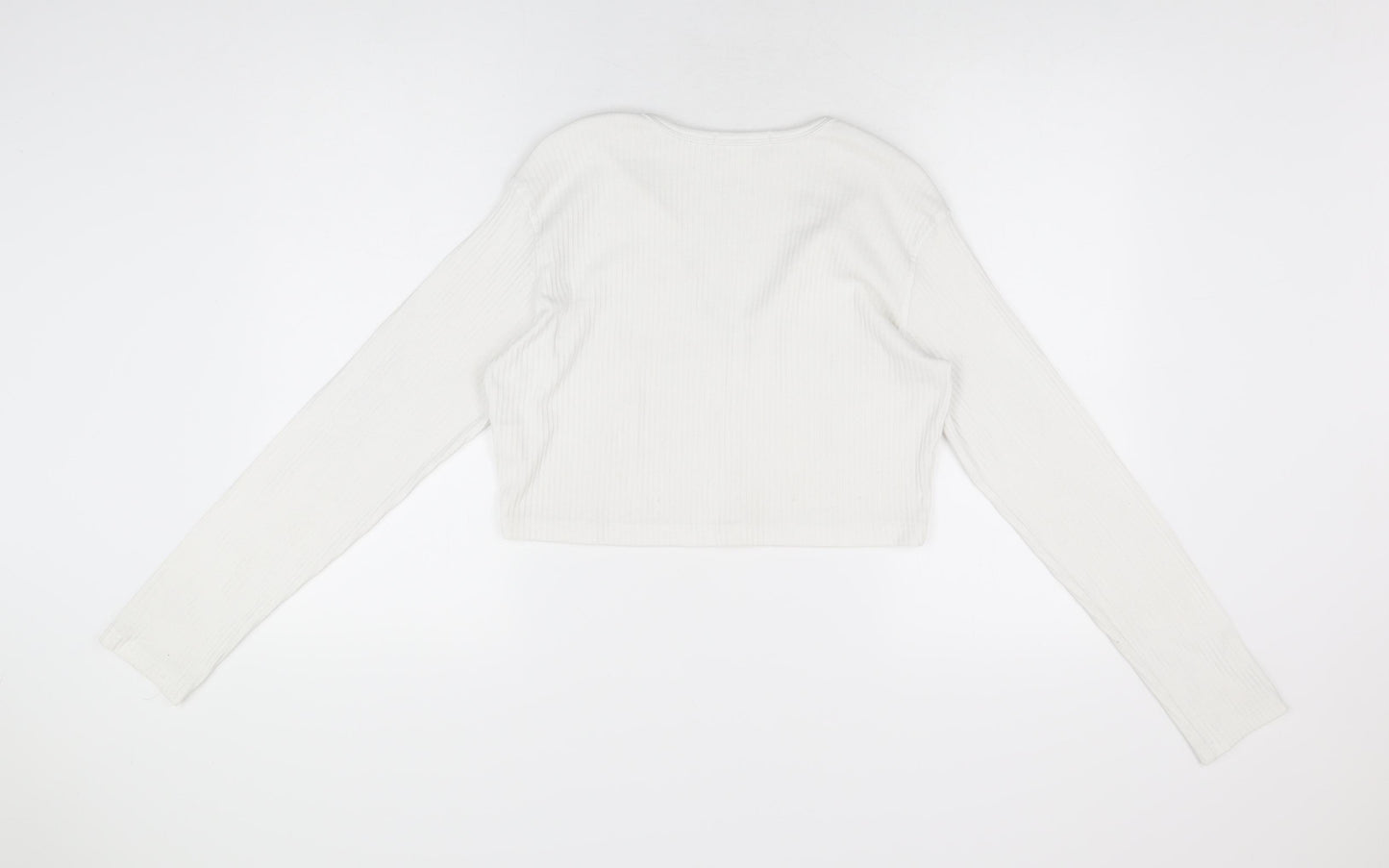 Missguided Womens White Polyester Cropped T-Shirt Size 14 V-Neck