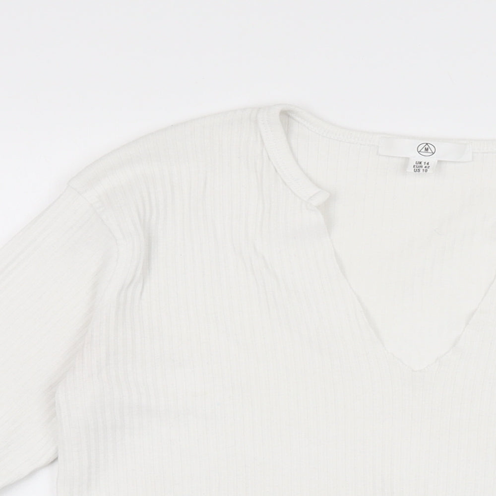 Missguided Womens White Polyester Cropped T-Shirt Size 14 V-Neck