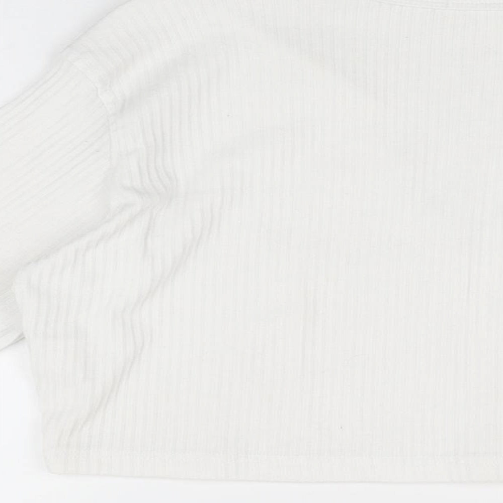 Missguided Womens White Polyester Cropped T-Shirt Size 14 V-Neck