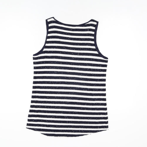 NEXT Womens Blue Striped Polyester Basic T-Shirt Size 14 Scoop Neck