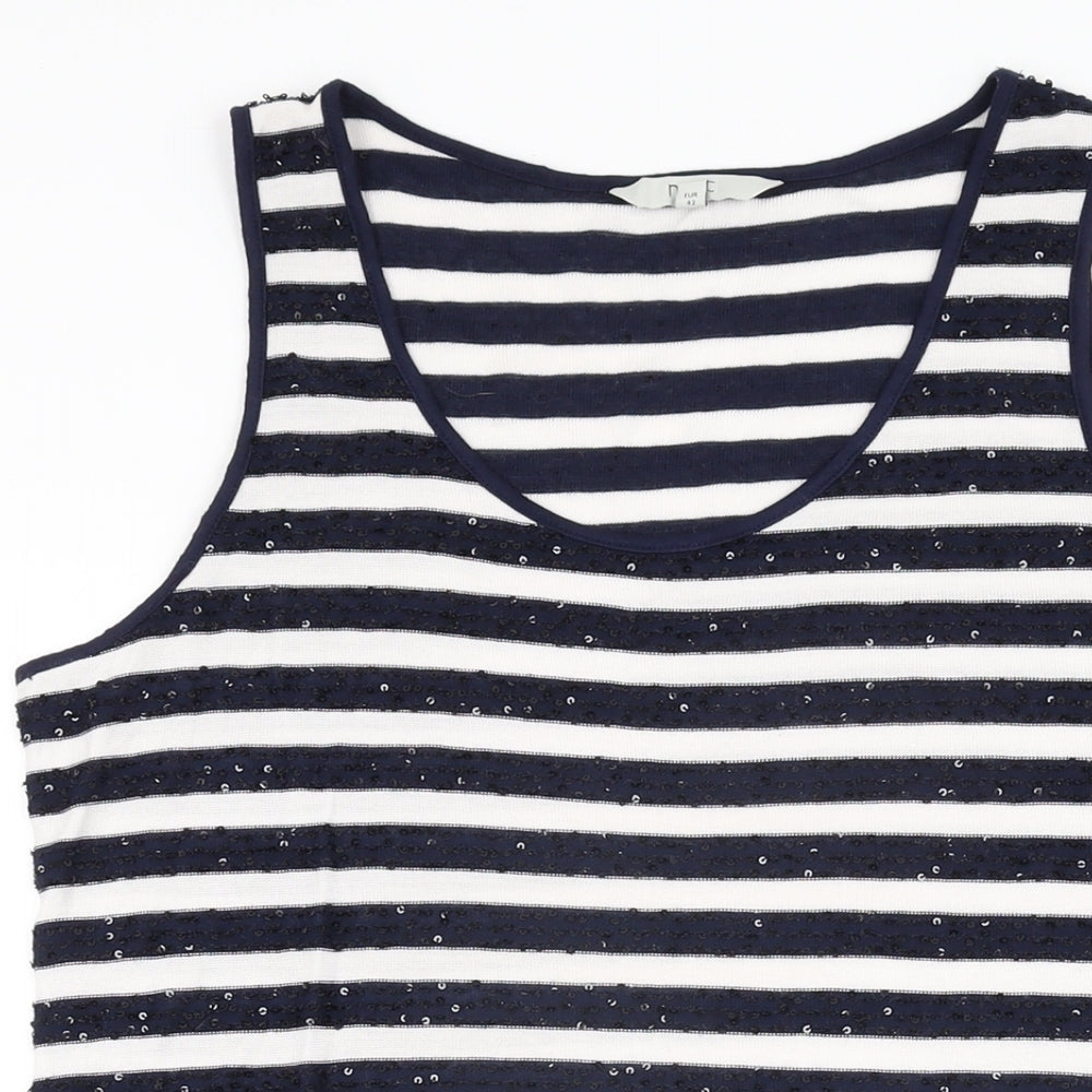 NEXT Womens Blue Striped Polyester Basic T-Shirt Size 14 Scoop Neck