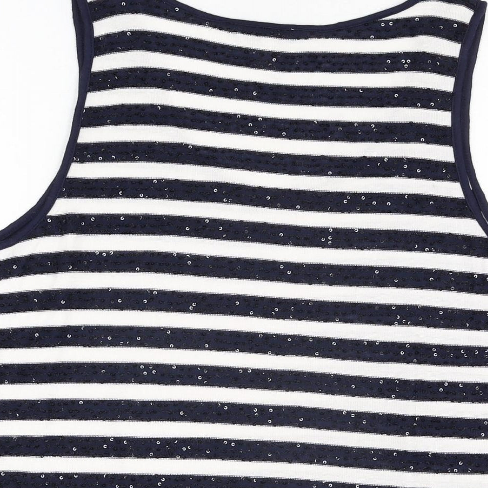 NEXT Womens Blue Striped Polyester Basic T-Shirt Size 14 Scoop Neck