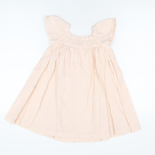 Marks and Spencer Girls Pink Polka Dot Cotton Shift Size 5-6 Years Square Neck Pullover