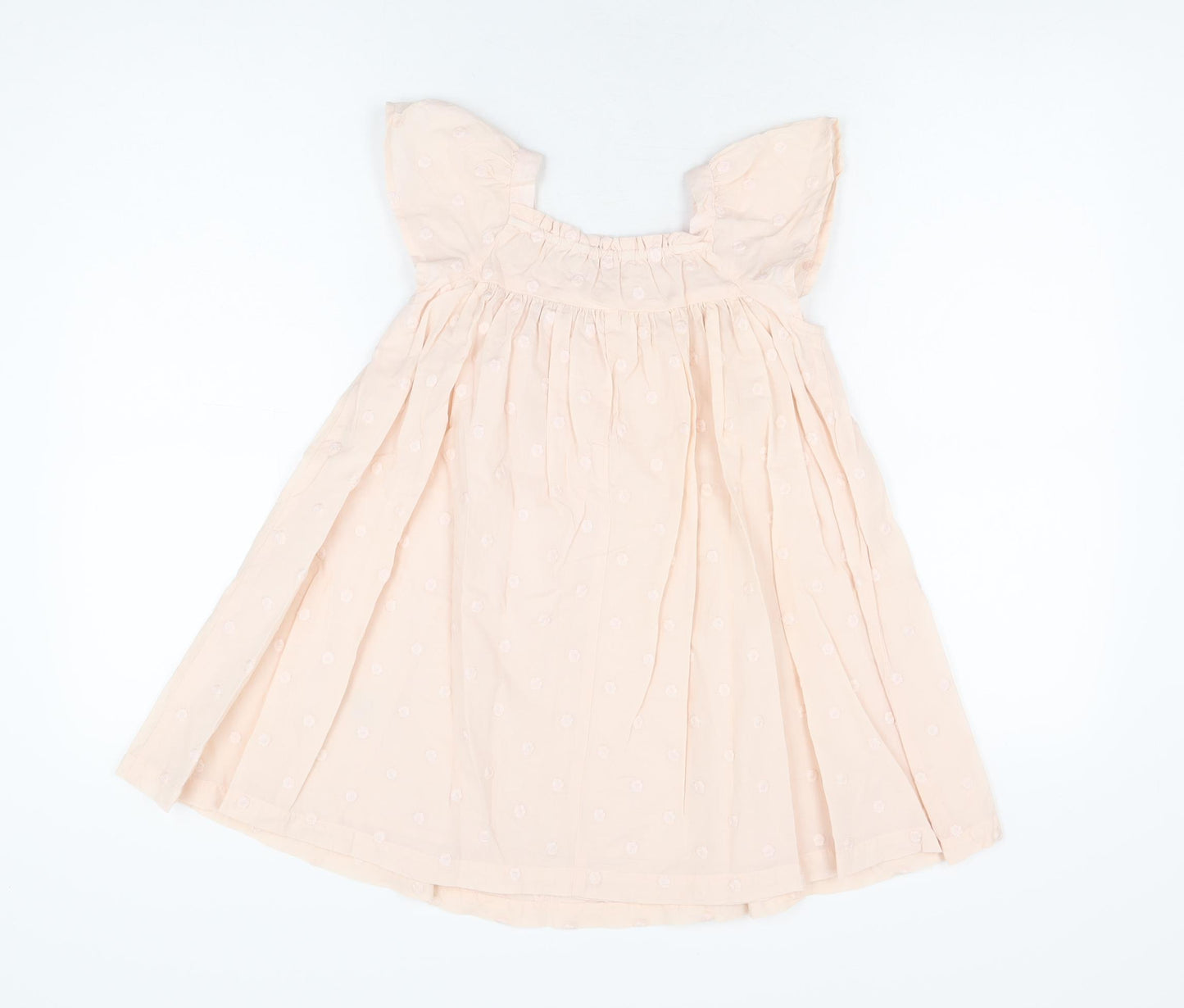 Marks and Spencer Girls Pink Polka Dot Cotton Shift Size 5-6 Years Square Neck Pullover