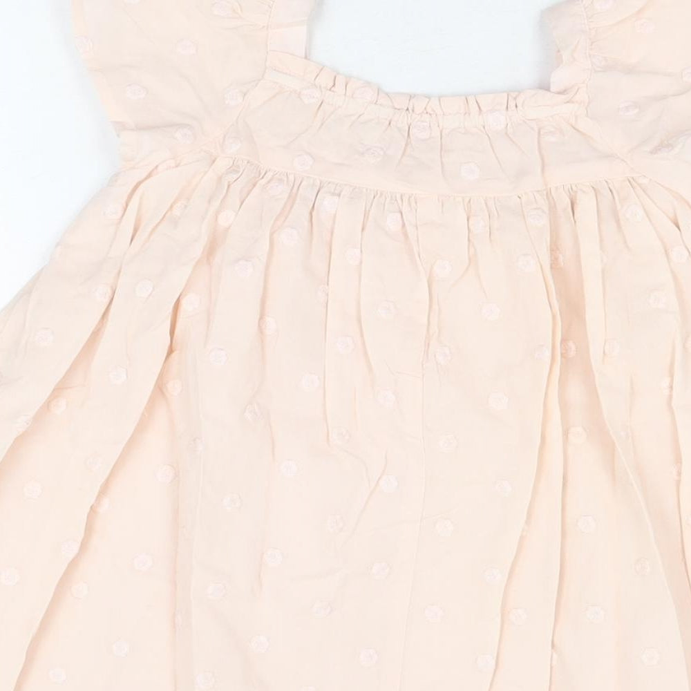 Marks and Spencer Girls Pink Polka Dot Cotton Shift Size 5-6 Years Square Neck Pullover