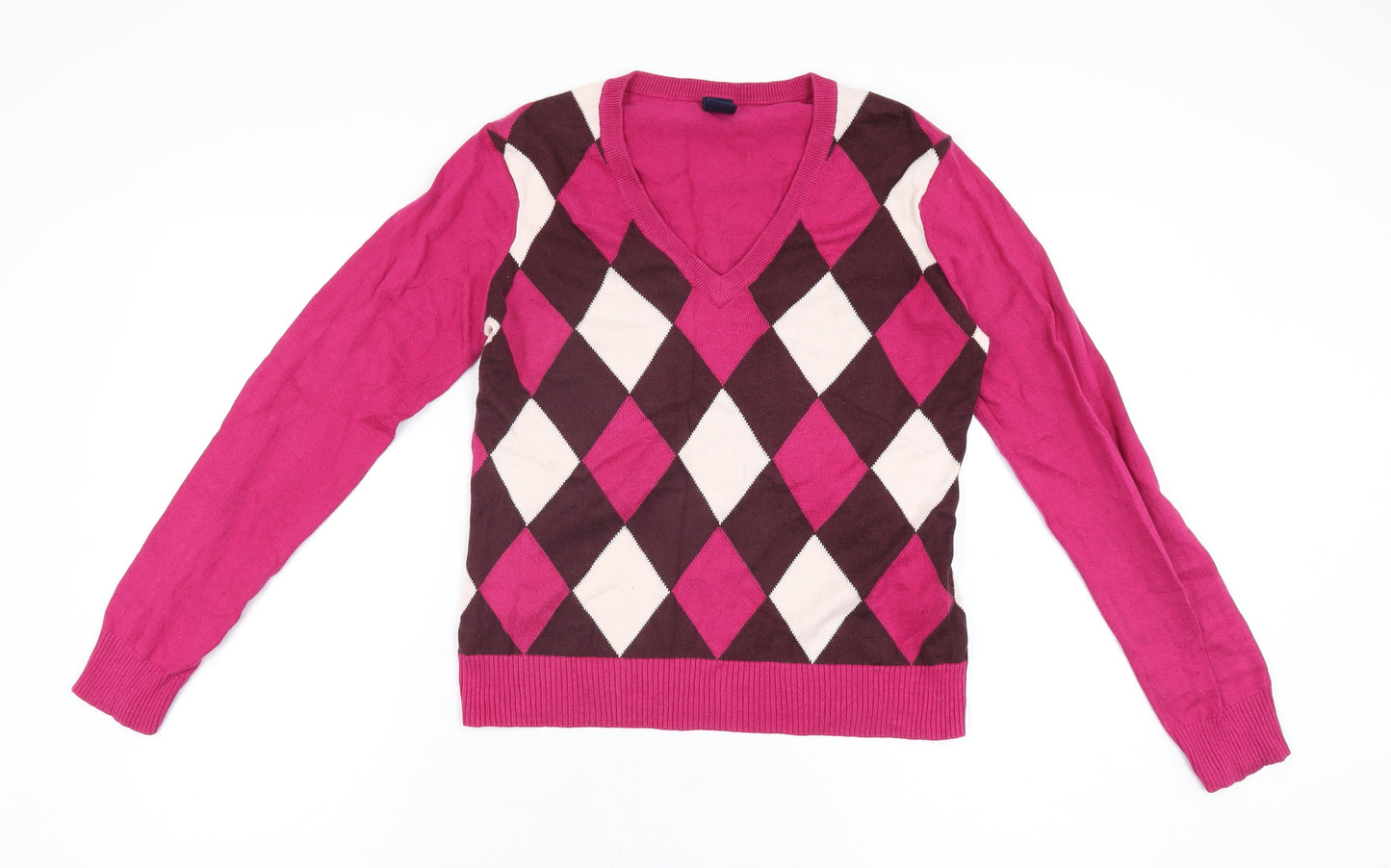 Gap Womens Pink Geometric Cotton Basic T-Shirt Size M V-Neck