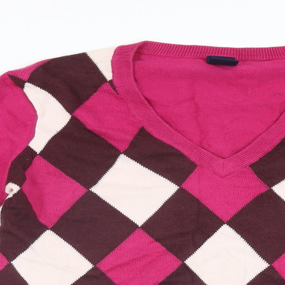 Gap Womens Pink Geometric Cotton Basic T-Shirt Size M V-Neck