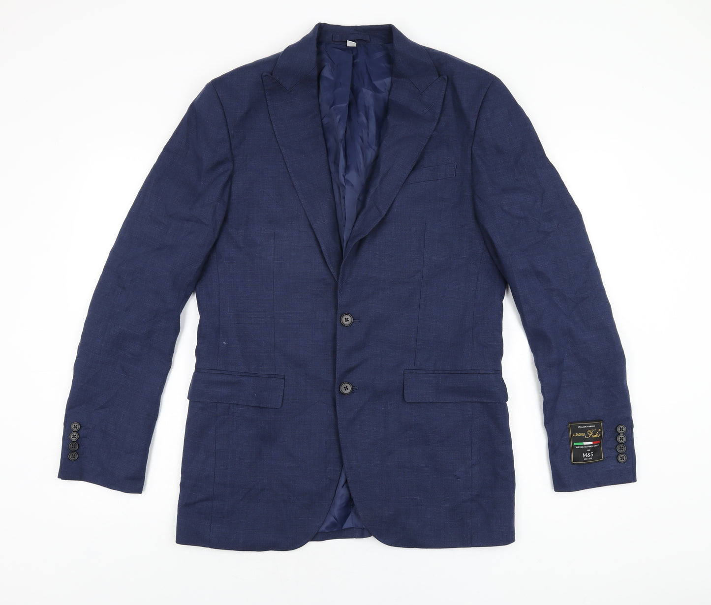 Marks and Spencer Mens Blue Linen Jacket Suit Jacket Size 38 Regular