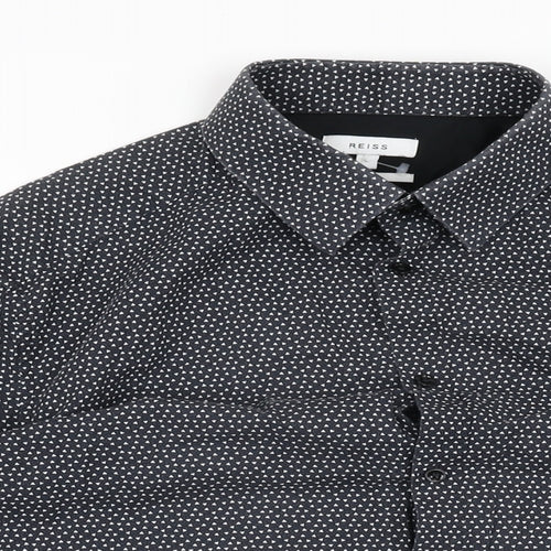 Reiss Mens Black Geometric Cotton Dress Shirt Size L Collared Button