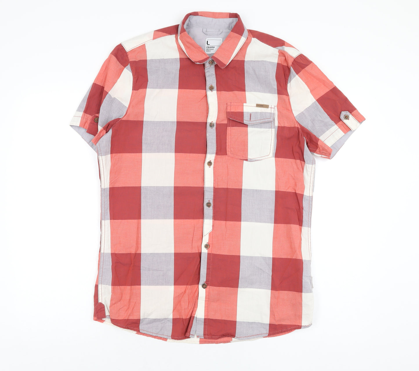 Cropp Design Unit Mens Red Geometric Cotton Button-Up Size L Collared Button