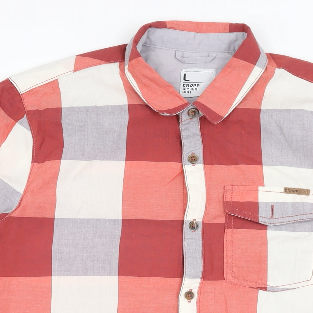 Cropp Design Unit Mens Red Geometric Cotton Button-Up Size L Collared Button