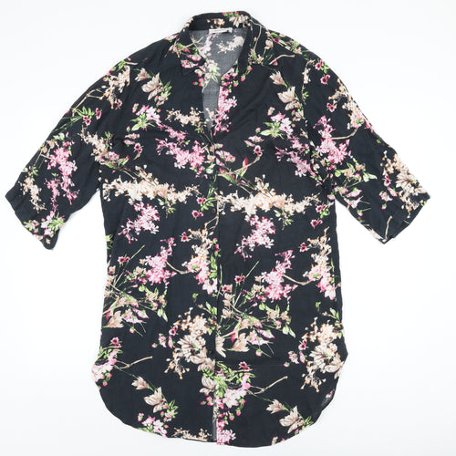 HEINE Womens Black Floral Polyester Basic Button-Up Size 14 Collared