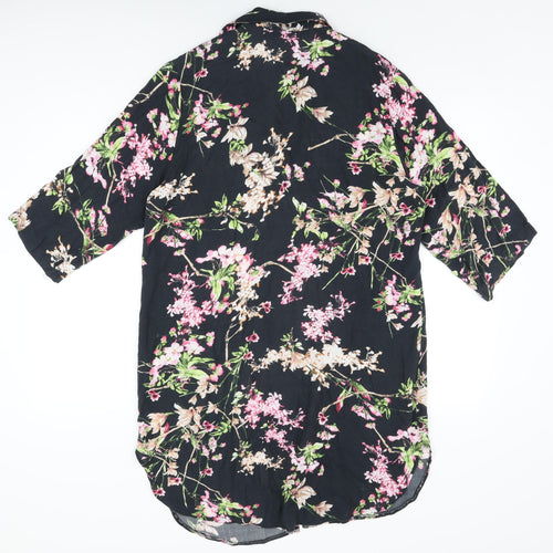 HEINE Womens Black Floral Polyester Basic Button-Up Size 14 Collared