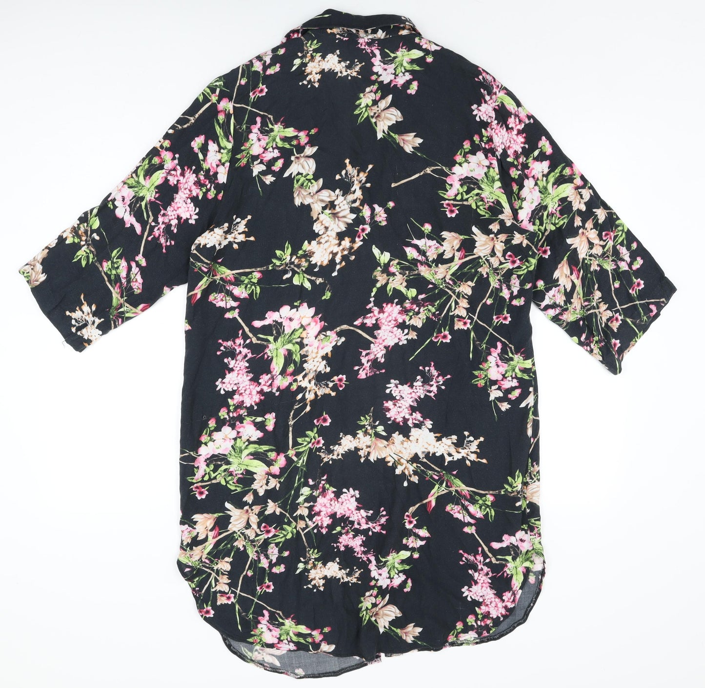 HEINE Womens Black Floral Polyester Basic Button-Up Size 14 Collared