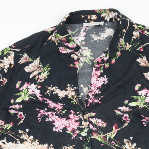 HEINE Womens Black Floral Polyester Basic Button-Up Size 14 Collared