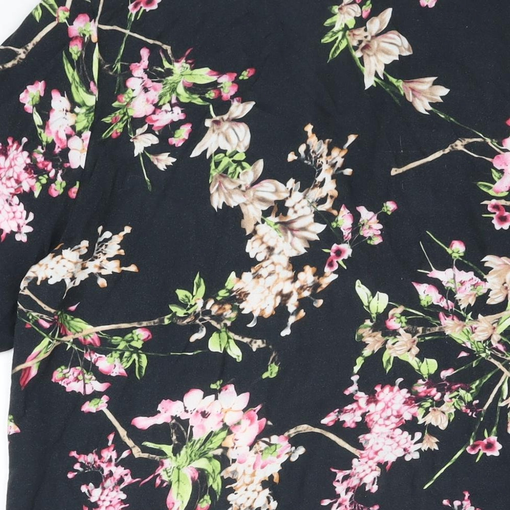 HEINE Womens Black Floral Polyester Basic Button-Up Size 14 Collared