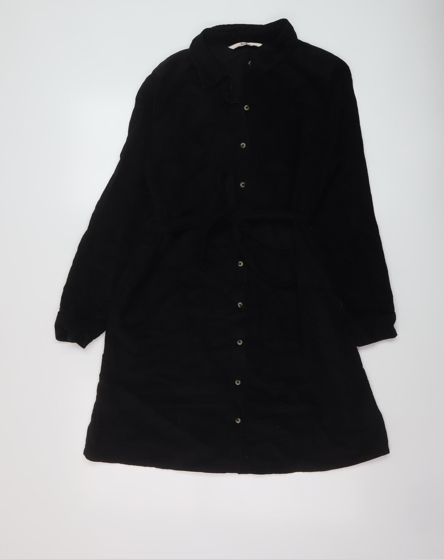 TU Womens Black Cotton Shirt Dress Size 10 Collared Button