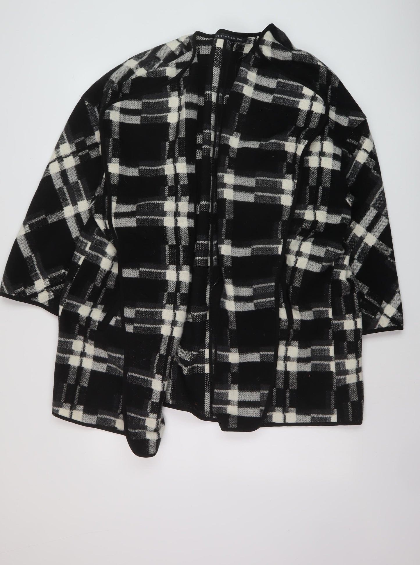 Betty Jackson Womens Black V-Neck Plaid Polyester Cardigan Jumper Size 18