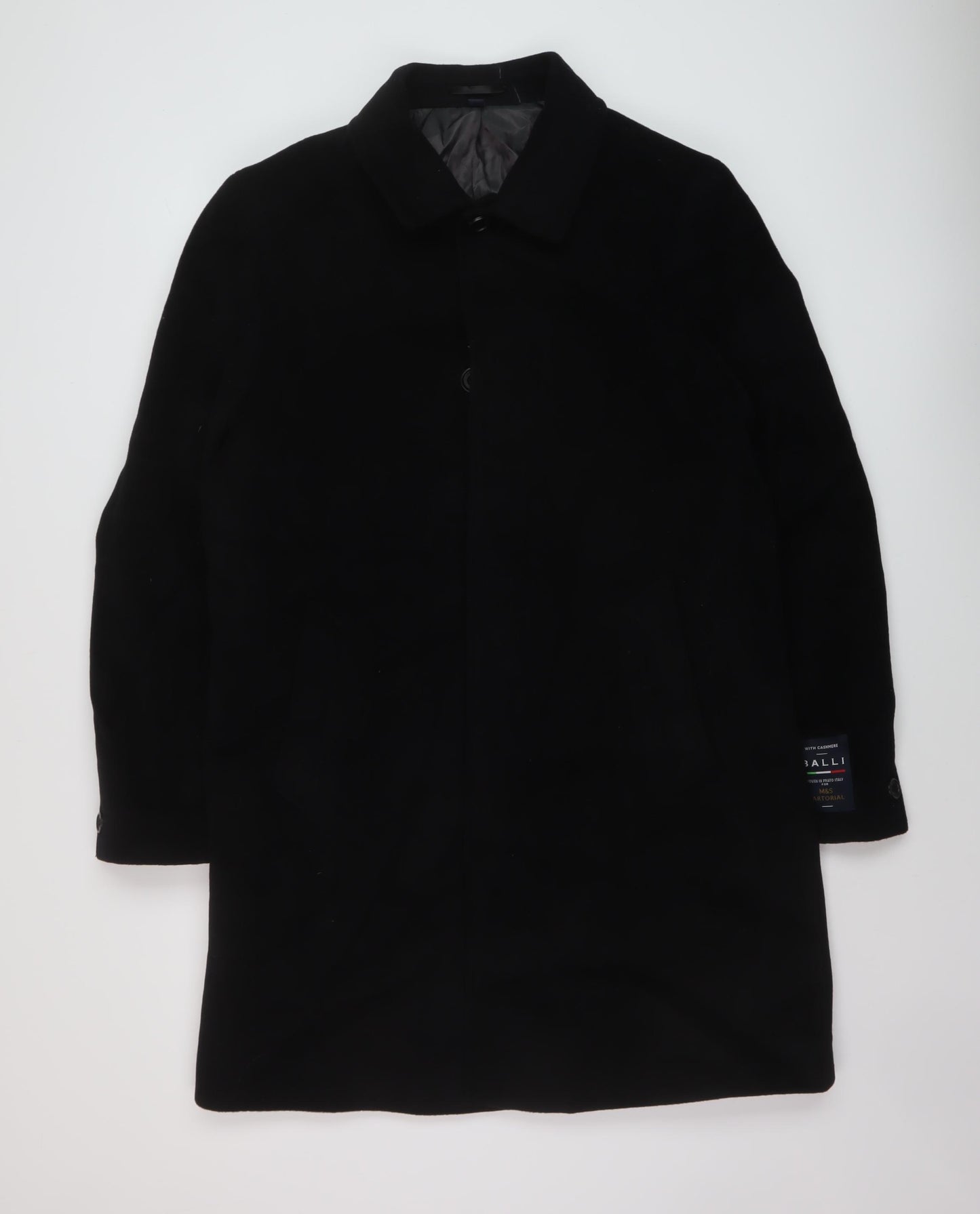 Marks and Spencer Mens Black Overcoat Coat Size L Button